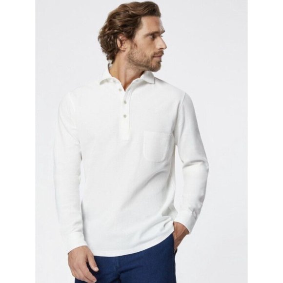 POLO RALPH LAUREN Size M Featherweight Mesh Mens White Long Sleeve Shirt - Picture 1 of 7